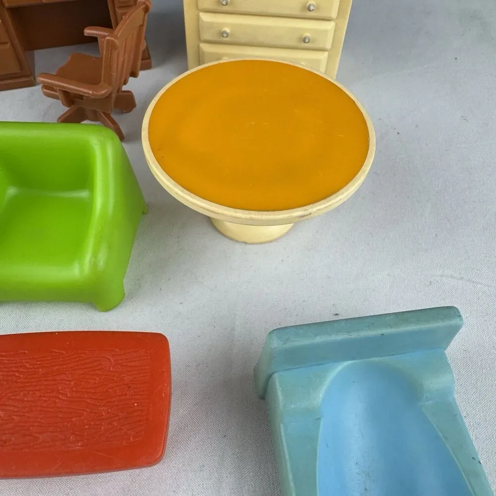 Fisher Price Vintage FP Lot w Secretary Rollaway Desk & Chair Dressers Table